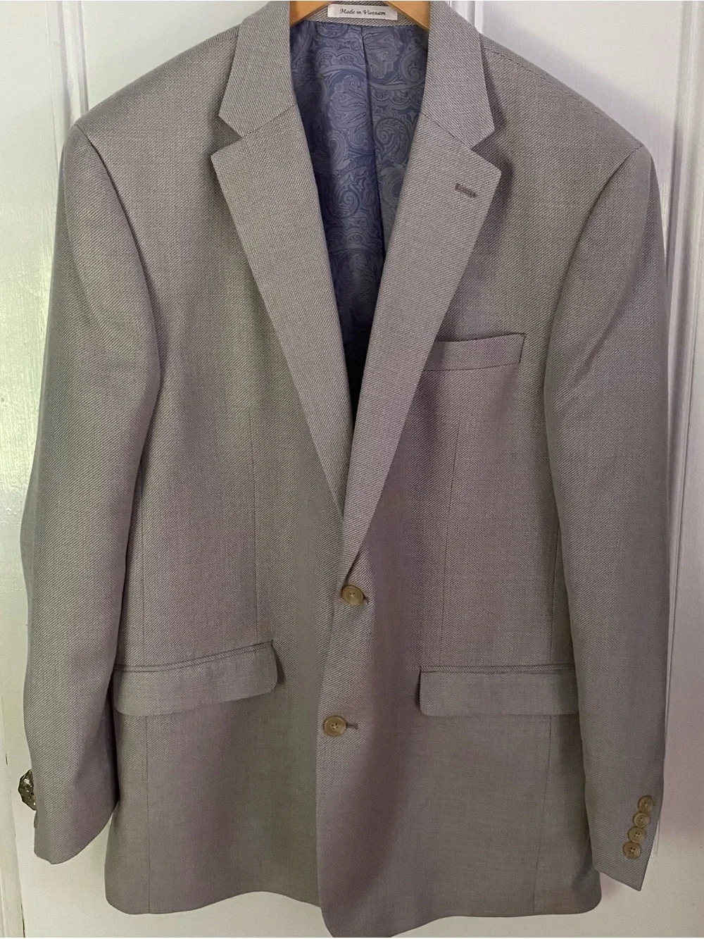 Chaps Blazer Men’s 44 L Gray 2 Button Lined Sport Coat Jacket Polyester Linen